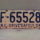 1954 North Carolina Common Carrier Truck License Plate NC F-65528 NCB2