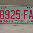1970 North Carolina Common Carrier Truck License Plate NC 8925-FA NCB2