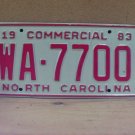 1983 North Carolina Common Carrier Truck License Plate NC WA-7700 NCB2