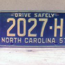 1957 North Carolina Contract Carrier Truck License Plate NC 2027-H NCB2