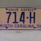 1958 North Carolina Contract Carrier Truck License Plate NC 714-H NCB2