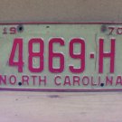 1970 North Carolina Contract Carrier Truck License Plate NC 4869-H NCB2