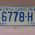 1972 North Carolina Contract Carrier Truck License Plate NC 6778-H NCB2