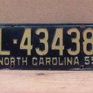 1955 North Carolina Special Mobile Truck License Plate NC L-43438 NCB2