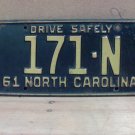 1961 North Carolina Special Mobile Truck License Plate NC 171-N NCB2