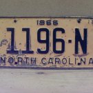 1966 North Carolina Special Mobile Truck License Plate NC 1196-N NCB2
