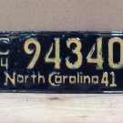 1941 North Carolina Private Commercial Trailer License Plate NC C4-94340 NCC2