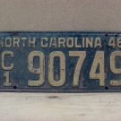 1946 North Carolina Private Commercial Trailer License Plate NC C1-90749 NCC2