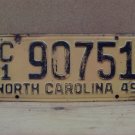 1949 North Carolina Private Commercial Trailer License Plate NC C1-90751 NCC2