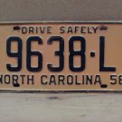 1958 North Carolina Transporter License Plate NC 9638-L NCC2
