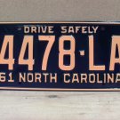 1961 North Carolina Transporter License Plate NC 4478-LA NCC2