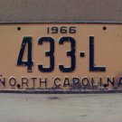 1966 North Carolina Transporter License Plate NC 433-L NCC2