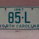 1967 North Carolina Transporter License Plate NC 85-L NCC2