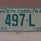 1969 North Carolina Transporter License Plate NC 497-L NCC2