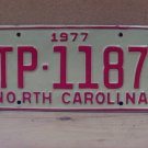 1977 North Carolina Transporter License Plate NC TP-1187 NCC2