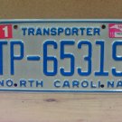 2015 North Carolina Transporter License Plate NC TP-65319 NCC2