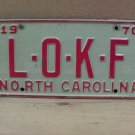 1970 North Carolina NC Vanity License Plate L-O-K-F VG NCT1