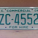 2004 North Carolina For Hire Truck License Plate NC ZC-4552 NCB3