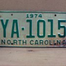 1974 North Carolina Bus License Plate Tag NC #YA-1015 NCB4