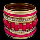 Gold/Fuschia Bangle Set