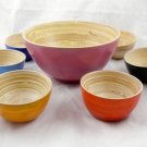 VIETNAM bamboo bowl set bowls wood salad soup blue wooden serving tray 7 PIECE 3