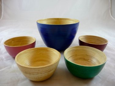 VIETNAM bamboo bowl set bowls wood salad soup blue wooden serving tray 5 PIECE 4
