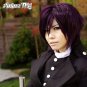 Gintama Takasugi Shinsuke Short Black Purple Anime Cosplay Layered Hair Full Wig