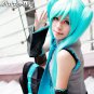 Vocaloid Kagamine Miku Long Dark Green Anime Straight Cosplay Wig +Two Ponytails