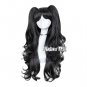 Black Long Curly Anime Wig 90CM Lolita Cosplay Hair + Two Clip on Pony + Wig Cap