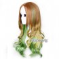 Long Curly Anime Hair Brown Blonde Green Mixed Fashion Cosplay Wig + Wig Cap