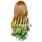 Long Curly Anime Hair Brown Blonde Green Mixed Fashion Cosplay Wig + Wig Cap