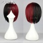 Black Mixed Red Short Straight Anime Cosplay Hair Wig + Wig Cap