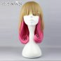 Lolita Blonde Mixed Magenta Medium Wavy Women Girls Anime Cosplay Hair Wig
