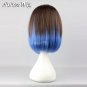 Lolita Brown Mixed Blue Medium Straight Anime Women Cosplay Party Hair Wig