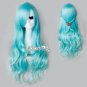 Blue Mixed Grey Anime Long Curly Women Girl Lovely Halloween Cosplay Hair Wig