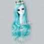 Blue Mixed Grey Anime Long Curly Women Girl Lovely Halloween Cosplay Hair Wig