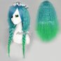 Blue Mixed Green 60cm Long Curly Style Anime Cosplay Hair Full Wig Halloween