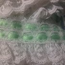 White double tier lace with green turquoise ribbon - DIY Craft Supplies