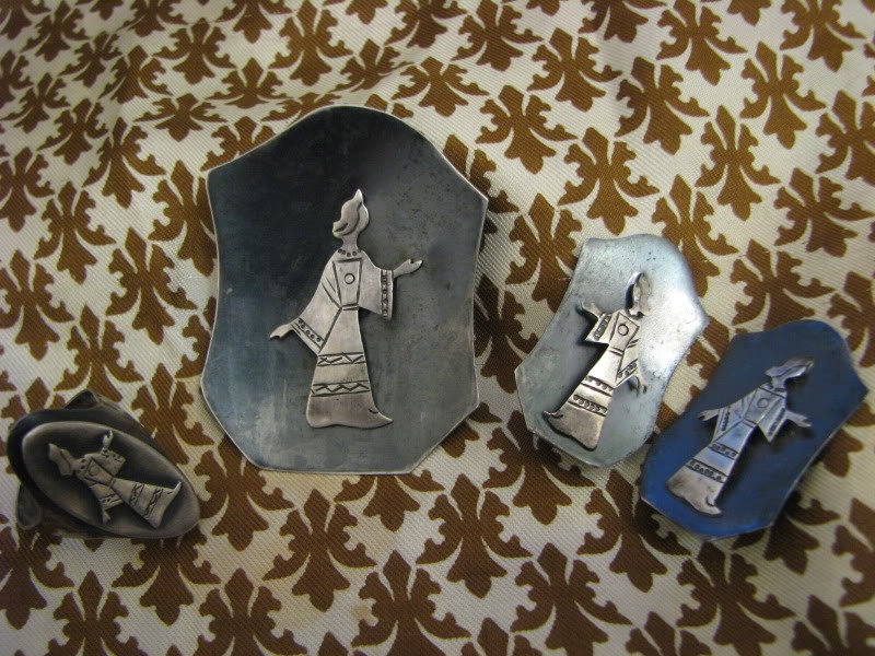 BEZALEL ISRAEL 935 Silver Brooch & Ring & Clip Earrings Artwork by S.Nadav 1950s