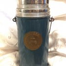 ANTIQUE CHINESE BLUE ENAMEL BOTTLE THERMOS W/WOOD HANDLE 1950'S