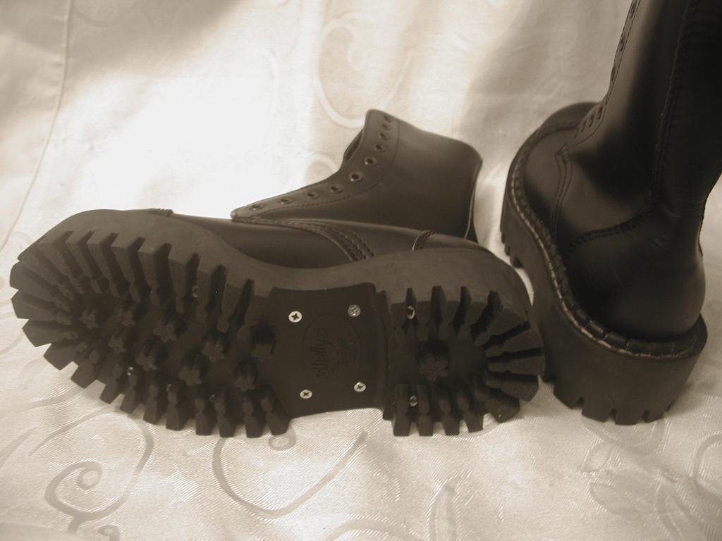 tax writing support SHELLYS RANGERS Original UK Monster Boots ~ Black Leather ~ Men's US 6.5 /  UK 6
