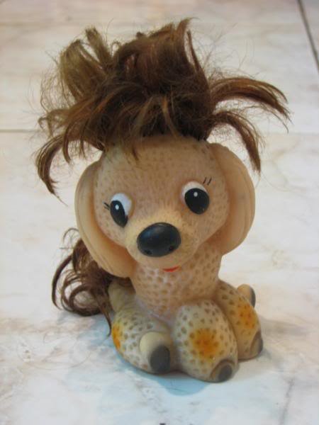 UNUSUAL AND AMUSING PUPPY RUBBER WITH HAIR DOLL RUSSIAN