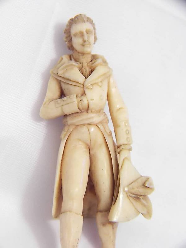 18 CENTURY GENTLEMAN HAND CARVED FAUX IVORY FIGURINE, FRANCE