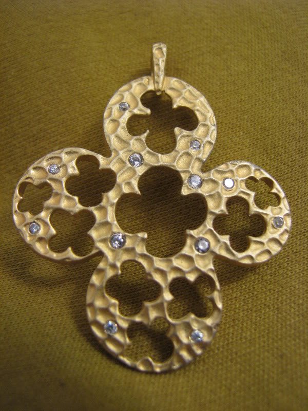Gold plated 925 Silver Large CROSS Pendant with Rhinestones signed FAS