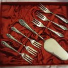 LUXURY VINTAGE LILY OF VALLEY "METALOM" SILVER PLATE DESSERT ISRAEL SERVER+FORKS
