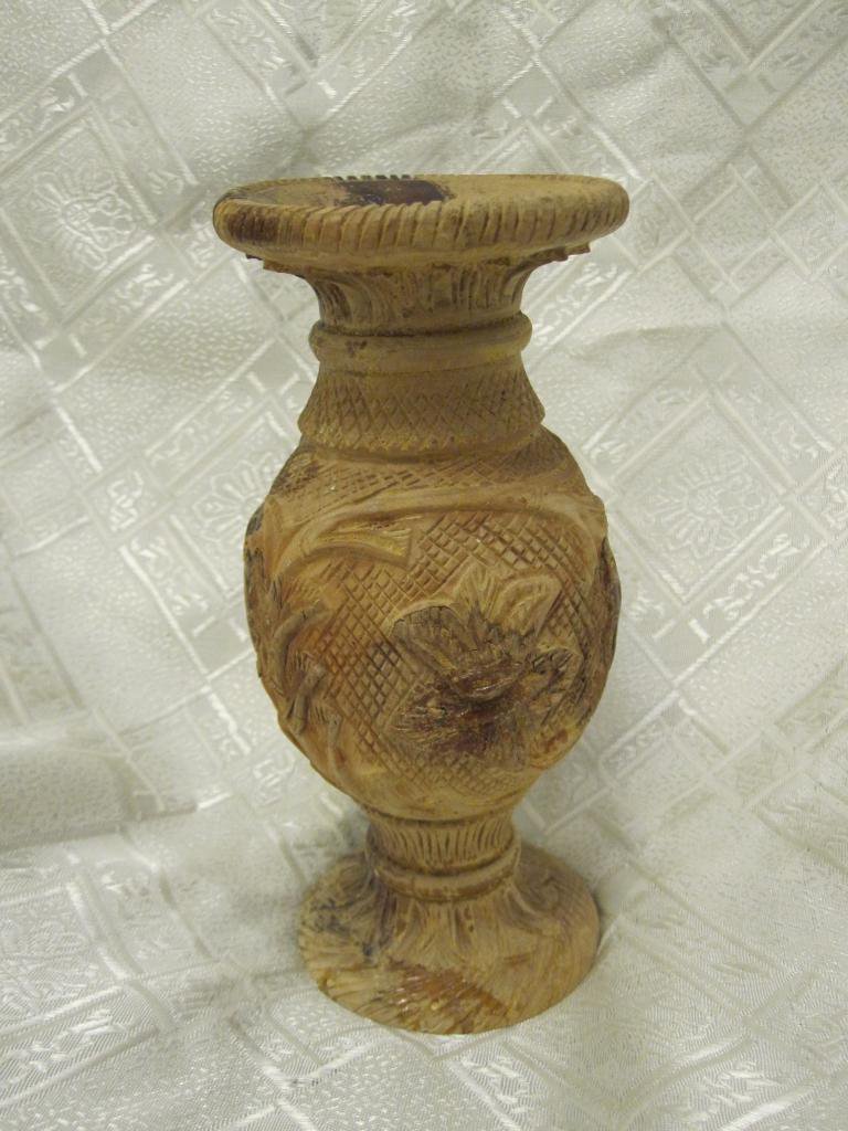 ANTIQUE 1940's PALESTINE ERETZ ISRAEL HAND-CARVED OLIVE WOOD VASE