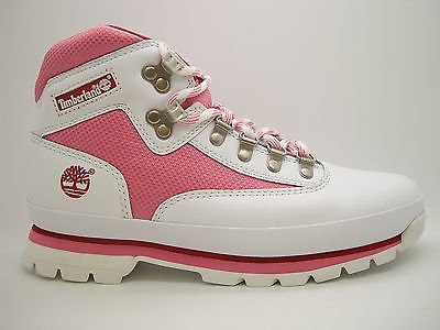 [57358] Womens Timberland Euro Hiker White Pink Leather Boots Fashion