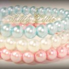 3 Strand Faux Pearl  Bead Bracelet with Ribbon Bow (Pink-Blue)