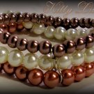 3 Strand Faux Pearl  Bead Bracelet with Ribbon Bow (Chocolate-Bronze)