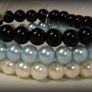 3 Strand Faux Pearl  Bead Bracelet with Ribbon Bow (BLUE-BLACK)